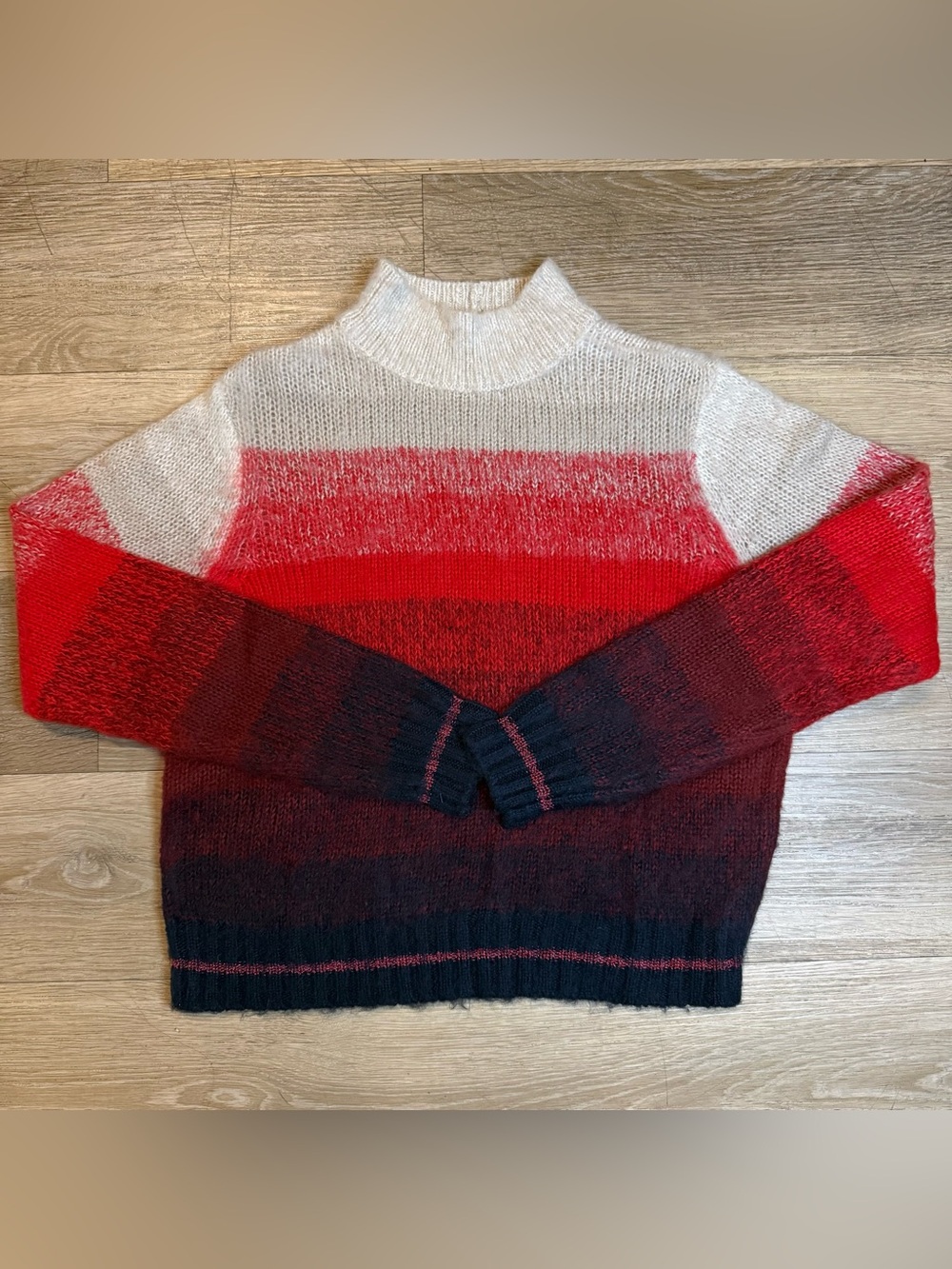 American Eagle Outfitters Women's Striped Red White Navy Ombre Sweater